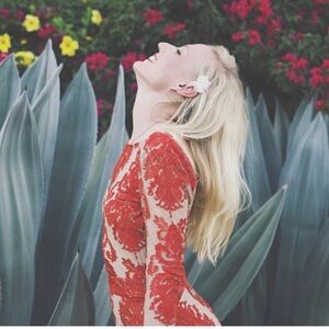 For Love & Lemons San Marcos Red Floral Lace Dress Size M